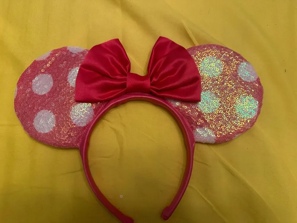 Disney Parks Pink Minnie Mouse Sequined Polkadots Light Weight Ears Headband
